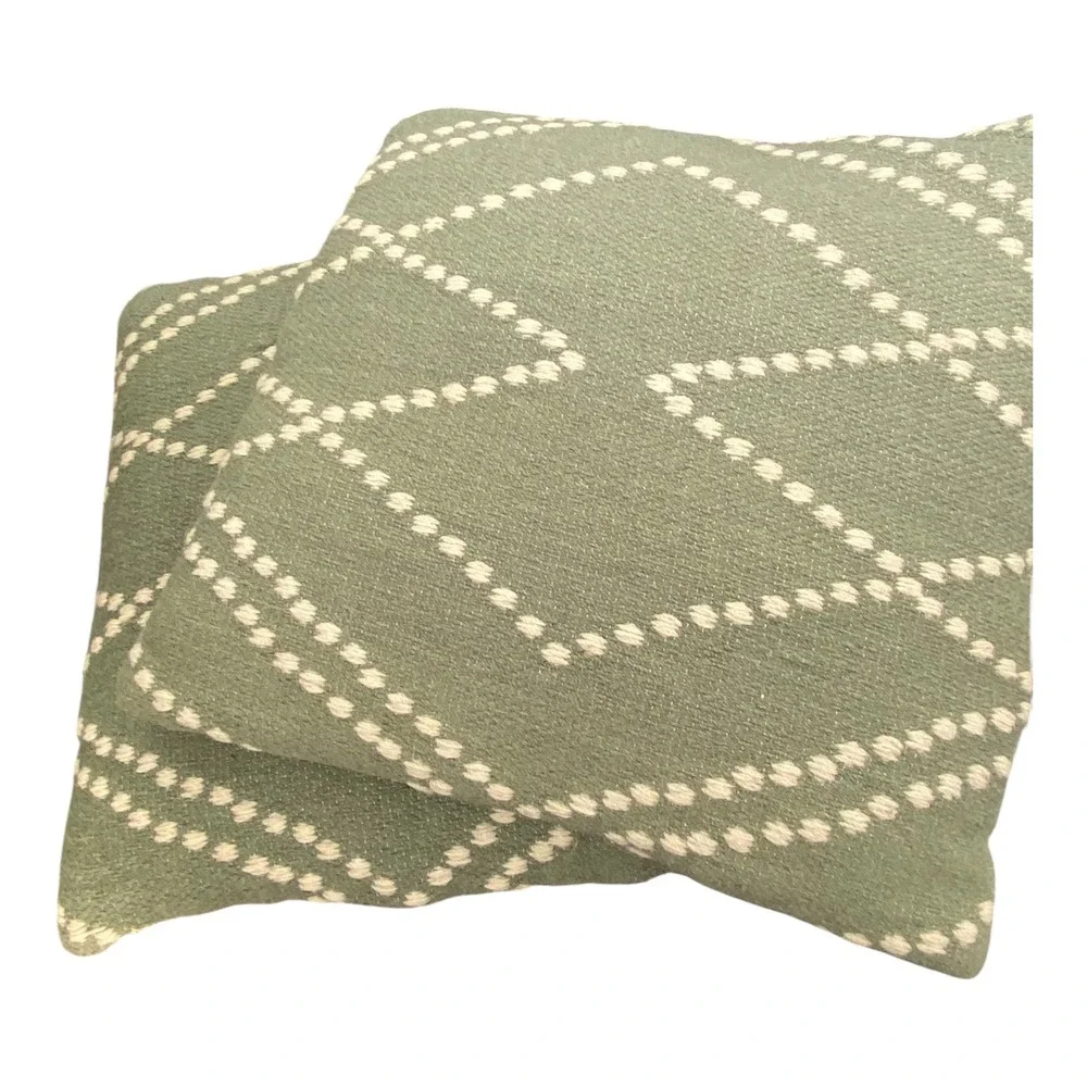 Set of 2 Crate & Barrel Sage Kilim Cotton Wool Blend Throw Pillow Covers 23x23